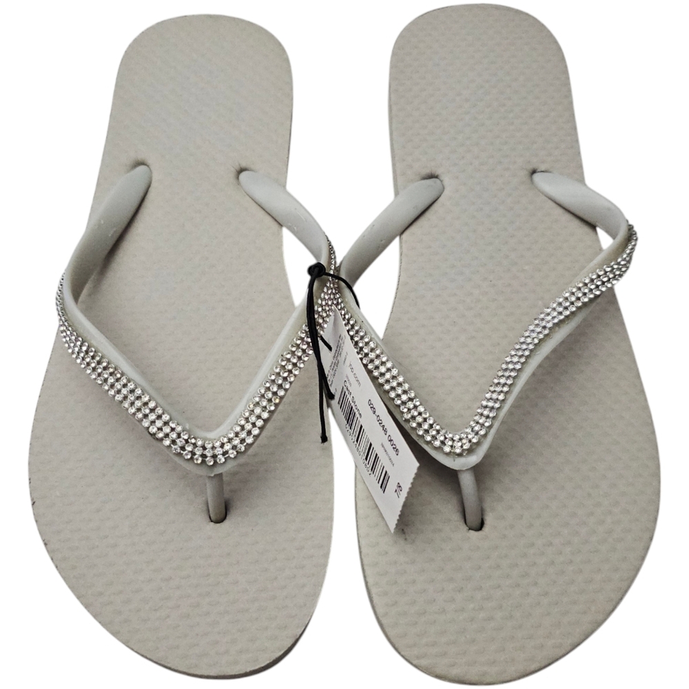 Beige Rhinestone Flip Flops
